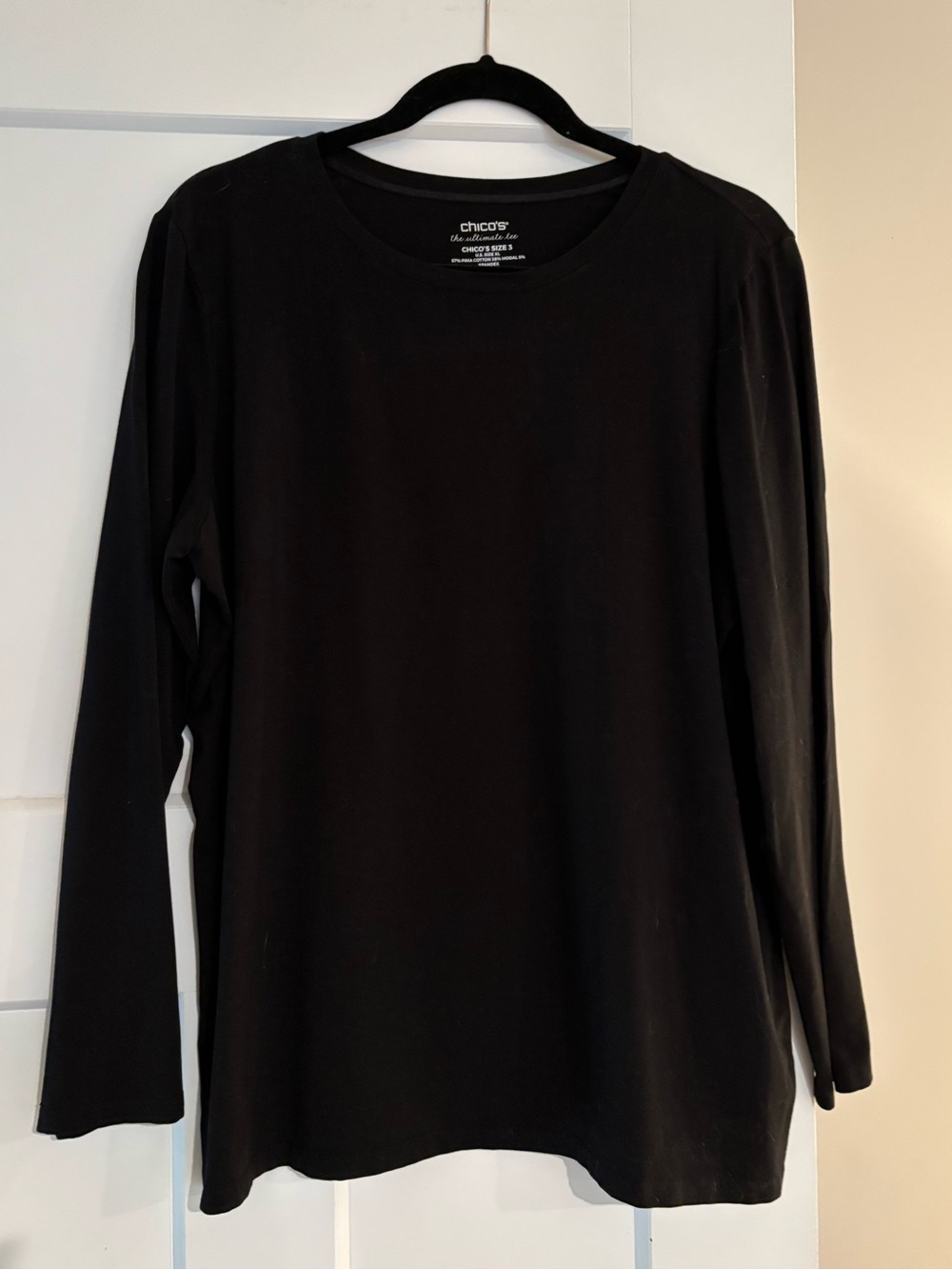 Chico's Black Long-Sleeve Crewneck Tee - Chico’s size 3